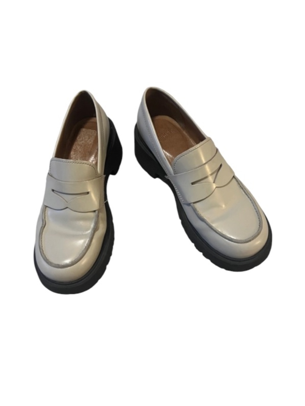 Camper Chunky Dark Cream Platform Heeled Leather Penny Loafers Black Lug Sole 37